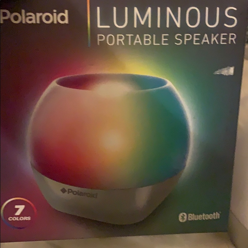 A  Polaroid speaker lights up different colors